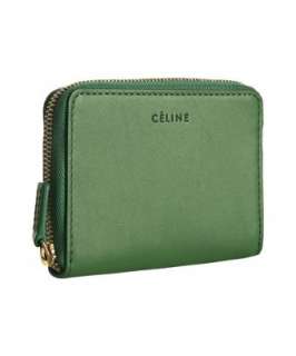 Celine green leather zip card holder   