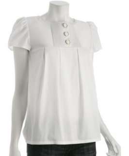 Castle Starr white stretch cotton pleated babydoll blouse   up 