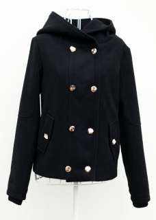 New Lady Double breasted Hoodie Trench Long sleeve Short Coat Jacket 