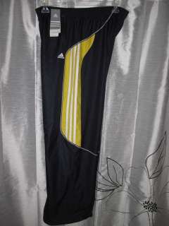 NWT Adidas *XL* Navy Blue Yellow 3 Stripe Wind Gym Workout Lined Pants 