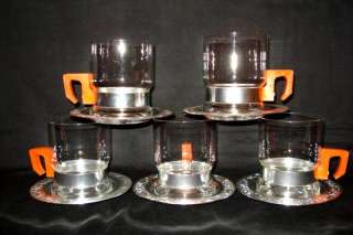 Small Set of 5pc Vintage Russian Tea Glass Cup Holders w/ glasses 