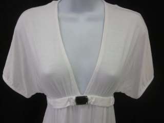 ABS White Short Sleeve Jewel V Neck Dress Sz S  