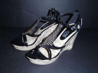 Rue 21 Black Platform Cork Heel Strappy Shoes Sz M 7 8  
