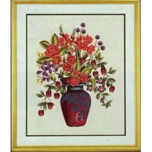  Crimson Floral Vase   Embroidery Kit Arts, Crafts 