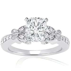  1.20 Ct Cushion Cut Diamond Fleur Engagement Ring 14K GOLD CUT 