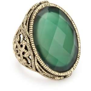 Bronzed by Barse Lace Faceted Green Onyx Ring, Size 6 
