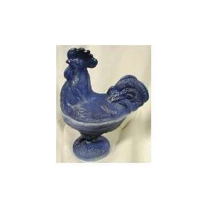   Standing Rooster Candy Dish Handpainted Blue & Black