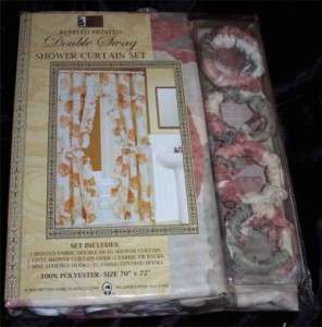 NIP FABRIC SHOWER CURTAIN, HOOKS & LINER TROPICAL FLORAL  