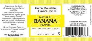 Label for 2oz Natural Banana Flavor by Green Mountain Flavors