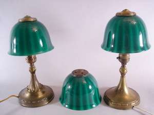 Two Emeralite Jr. Desk Lamps w/Green Cased Glass Shades + 3rd Spare 