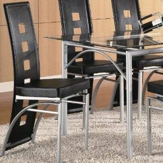  Coaster Leather Dining Chairs, Black Bonded, Silver Metal 