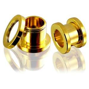  Gold Anodized Screw Fit Ear Flesh Tunnel: Jewelry