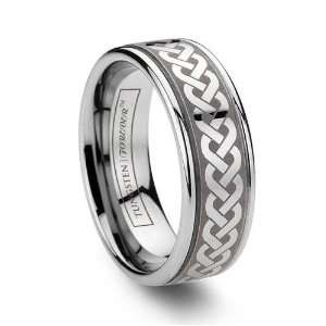  8mm Celtic Tungsten Ring Laser Etched With Knot Pattern 