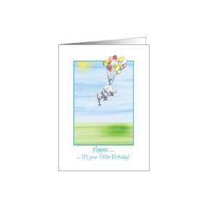   100th Birthday, cute Elephant flying with balloons Card Toys & Games