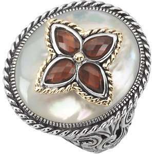  Exclusive Mother of Pearl & Mozambique Garnet Ring set in 