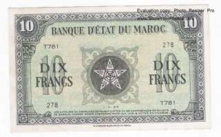 Morocco 10 Francs 1.5.1943 aXF CRISP P 25 Banknote  