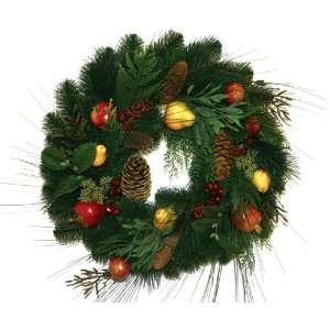   Artificial Christmas Wreath with Fruit and Pine Cones: Home & Kitchen