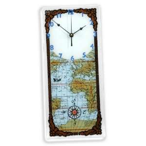  Glass Antique Map 13 by 6 Inch Handmade Art Rectangular Glass Clock