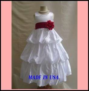 NEW WHITE APPLE RED PAGEANT BRIDAL FLOWER GIRL DRESS  
