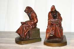 Signed K & Co Red Robe Monk Metal Bookends Antique  