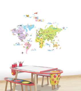 Map of World Wall Decor Removable Sticker Art Decals  
