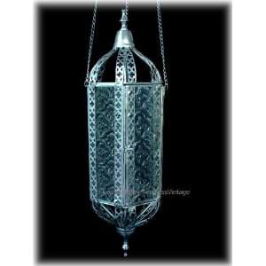  MOROCCAN ANTIQUE GLASS CLEAR LANTERN CANDLE LAMP: Home 