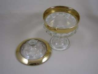 Kings Crown Thumb Print Gold Rim Candy Dish with Lid  