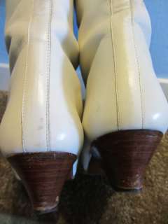   Leather Tall White Boots  Go Go Mod Ivory Italy Hipster 80s  