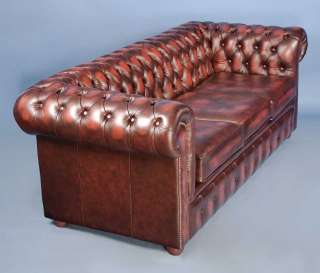 English Leather Chesterfield Suite Sofa Wing Back Club Chair Ottoman 