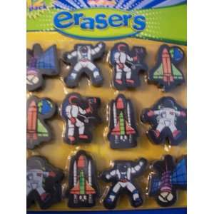  Shaped Erasers ~ Set of 12 (Astronaut Space Mission) Toys 