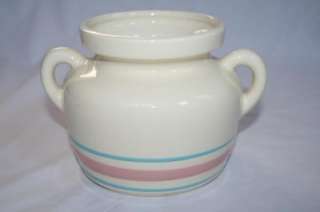 549 McCOY Tan Blue Pink Stripe #1241 2 Handled Bean Pot  