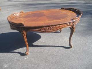 Gorgeous French Ornate Carved Inlay Antique Coffee Tea Table  