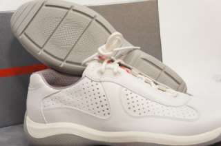 PRADA AMERICAS CUP WHITE PERFORATED LEATHER SNEAKERS SHOES 9.5/10.5 