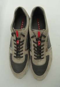 BN Mens PRADA Silver/ Taupe Leather Sneakers Trainers Shoes UK8.5 
