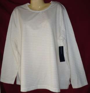 Womens NWT Jones New York Ivory Silver Striped Pullover Top Size 3X 