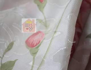 Shabby White Country Chic Pink Roses Lace Curtain  