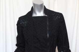 JOHN GALLIANO Womens Black Floral Eyelet Zip Front Buckle Jacket Short 