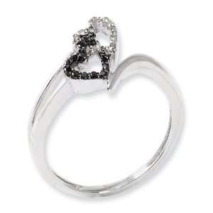    Sterling Silver Black & White Diamond Heart Ring Size 6: Jewelry