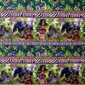   Safari Friends Stripe Green/Brown Fabric By The Yard Arts, Crafts
