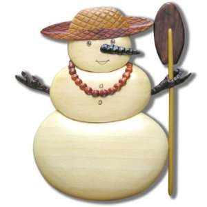    Wood Magnet of a Hawaiian Snowman Holding a Paddle