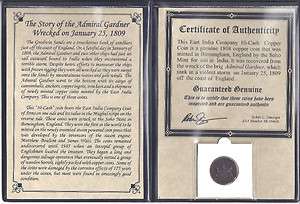   ship wreck 1808 East India Co TEN CASH coin with Certificate and Album