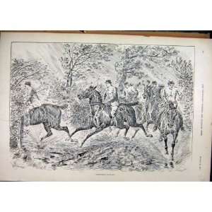    1891 Men Horses Leaves Trees Autumn Country Scene: Home & Kitchen