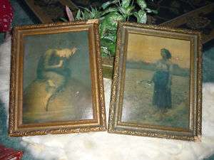 ANTIQUE FRAME 1881 SIGNED IMAGE SET OF TWO PICTURES  