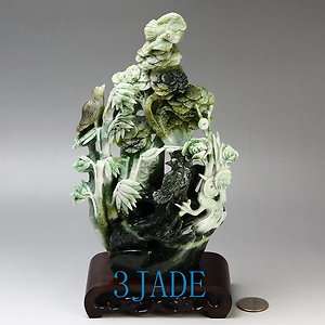 Natural Dushan Jade Carving / Sculpture Pine Bamboo & Plum Statue 