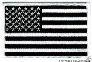 AMERICAN FLAG EMBROIDERED PATCH iron on US BLACK WHITE  
