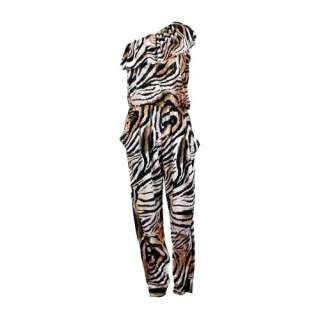 Leopard Prints One Shoulder Womens Jumpsuits Rompers Long Pants 
