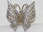   & Gold Tone Butterfly Brooch Pin Open Work Wings Blue RS Eyes GREAT