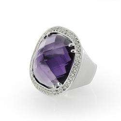 Silvertone Purple and White Crystal Dome Ring  