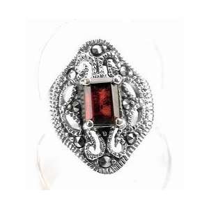  Sterling Silver Garnet and Marcasite Ring Size 6(Sizes 5,6 