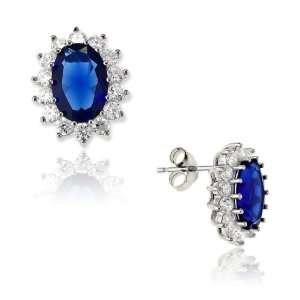   Blue Sapphire and CZ Princess Diana/Kate Middleton Earrings Jewelry